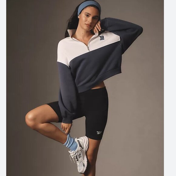 Anthropologie P.E‎ Nation Centre Field Blue Quarter-Zip Pullover Size S NWT - Picture 1 of 3